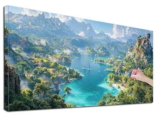Diamond Painting XXL 140x60 cm Diamond Painting Landschaft für Erwachsene, DIY Eckige Vollbohrer See Diamond-Painting Set, Mosaikherstellung Bastelset Erwachsene, Diamant Malerei für Wanddeko, E-98 von Feionnug