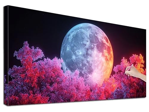 Diamond Painting XXL 140x60 cm Diamond Painting Mond für Erwachsene, DIY Eckige Vollbohrer Blumen Diamond-Painting Set, Mosaikherstellung Bastelset Erwachsene, Diamant Kunst Malerei für Wanddeko, R-28 von Feionnug
