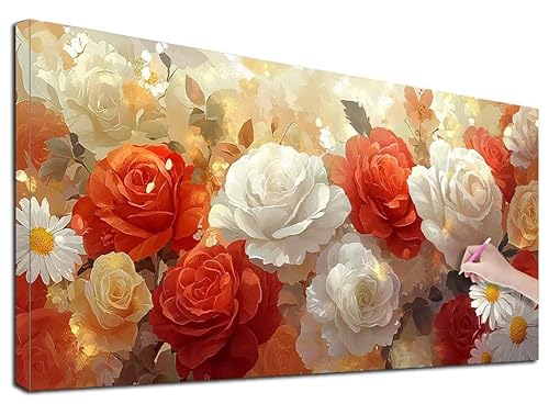 Diamond Painting XXL 140x60 cm Diamond Painting Rosen für Erwachsene, DIY Eckige Vollbohrer Blumen Diamond-Painting Set, Mosaikherstellung Bastelset Erwachsene, Diamant Malerei für Wanddeko, R-26 von Feionnug