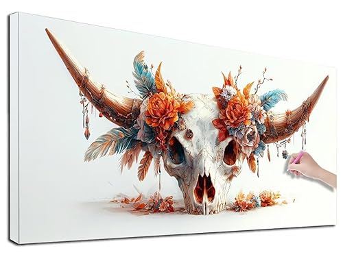Diamond Painting XXL 140x60 cm Diamond Painting Totenkopf für Erwachsene, DIY Eckige Vollbohrer Blumen Diamond-Painting Set, Mosaikherstellung Bastelset Erwachsene, Diamant Malerei für Wanddeko, R-12 von Feionnug