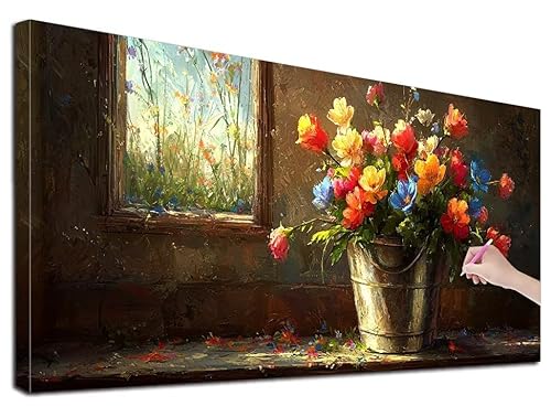 Diamond Painting XXL 180x80 cm Diamond Painting Blumen für Erwachsene, DIY Eckige Vollbohrer Fenster Diamond-Painting Set, Mosaikherstellung Bastelset Erwachsene, Diamant Malerei für Wanddeko, R-02 von Feionnug