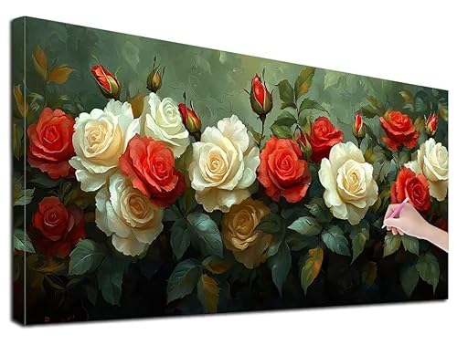 Diamond Painting XXL 180x80 cm Diamond Painting Rosen für Erwachsene, DIY Eckige Vollbohrer Blumen Diamond-Painting Set, Mosaikherstellung Bastelset Erwachsene, Diamant Malerei für Wanddeko, R-20 von Feionnug