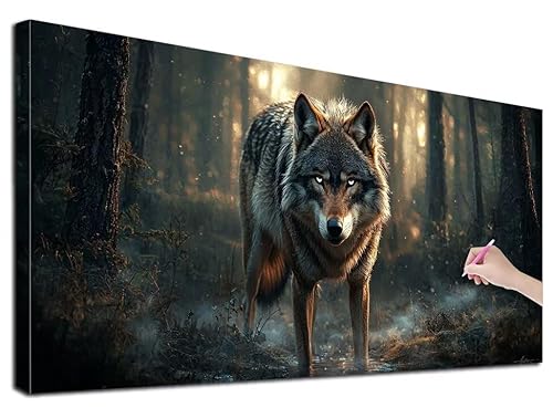 Diamond Painting XXL 180x80 cm Diamond Painting Wolf für Erwachsene, DIY Eckige Vollbohrer Tiere Diamond-Painting Set, Mosaikherstellung Bastelset Erwachsene, Diamant Kunst Malerei für Wanddeko, R-34 von Feionnug