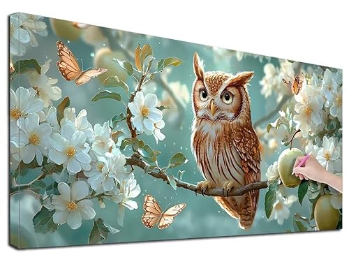 Diamond Painting XXL 40x90 cm Diamond Painting Eule für Erwachsene, DIY Eckige Vollbohrer Blumen Diamond-Painting Set, Mosaikherstellung Bastelset Erwachsene, Diamant Kunst Malerei für Wanddeko, Z-80 von Feionnug