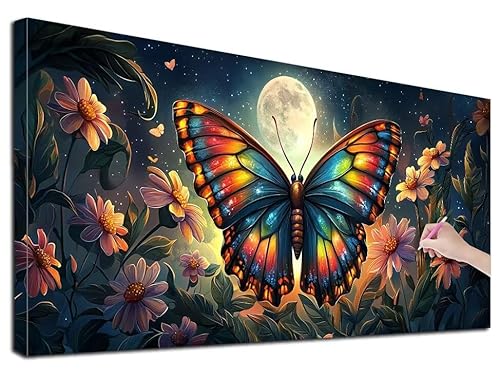 Diamond Painting XXL 40x90 cm Diamond Painting Schmetterling für Erwachsene, DIY Eckige Vollbohrer Mond Diamond-Painting Set, Mosaikherstellung Bastelset Erwachsene, Diamant Malerei für Wanddeko, Z-32 von Feionnug