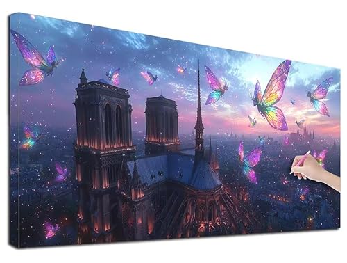Diamond Painting XXL 40x90 cm Diamond Painting Stadt für Erwachsene, DIY Eckige Vollbohrer Schmetterling Diamond-Painting Set, Mosaikherstellung Bastelset Erwachsene, Diamant Malerei für Wanddeko X-04 von Feionnug