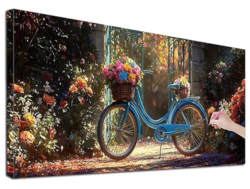 Diamond Painting XXL 50x110 cm Diamond Painting Fahrrad für Erwachsene, DIY Eckige Vollbohrer Blumen Diamond-Painting Set, Mosaikherstellung Bastelset Erwachsene, Diamant Malerei für Wanddeko, Z-94 von Feionnug