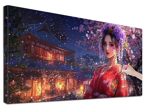 Diamond Painting XXL 60x140 cm Diamond Painting Japan für Erwachsene, DIY Eckige Vollbohrer Landschaft Diamond-Painting Set, Mosaikherstellung Bastelset Erwachsene, Diamant Malerei für Wanddeko, Z-46 von Feionnug