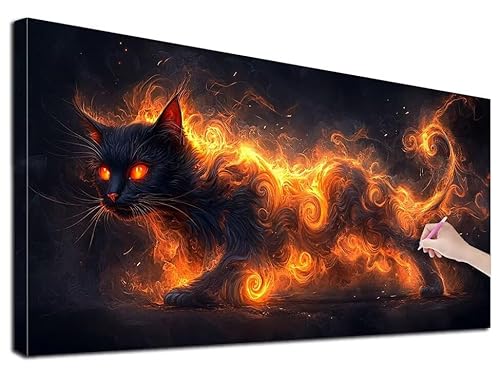 Diamond Painting XXL 60x140 cm Diamond Painting Katze für Erwachsene, DIY Eckige Vollbohrer Geheimnis Diamond-Painting Set, Mosaikherstellung Bastelset Erwachsene, Diamant Malerei für Wanddeko, Z-38 von Feionnug