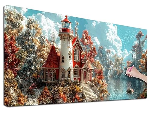 Diamond Painting XXL 80x180 cm Diamond Painting Landschaft für Erwachsene, DIY Eckige Vollbohrer Retro Diamond-Painting Set, Mosaikherstellung Bastelset Erwachsene, Diamant Malerei für Wanddeko, Z-84 von Feionnug