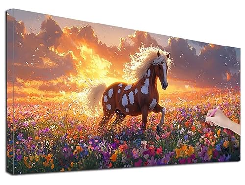 Diamond Painting XXL 80x180 cm Diamond Painting Pferd für Erwachsene, DIY Eckige Vollbohrer Landschaft Diamond-Painting Set, Mosaikherstellung Bastelset Erwachsene, Diamant Malerei für Wanddeko, Z-98 von Feionnug