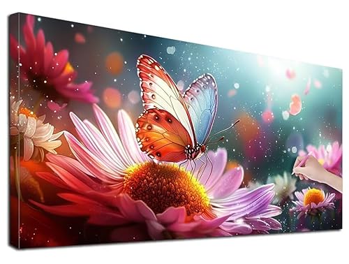 Diamond Painting XXL 80x180 cm Diamond Painting Schmetterling für Erwachsene, DIY Eckige Vollbohrer Gänseblümchen Diamond-Painting Set, Mosaikherstellung Bastelset, Diamant Malerei für Wanddeko Z-36 von Feionnug