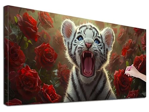 Diamond Painting XXL 80x180 cm Diamond Painting Tiger für Erwachsene, DIY Eckige Vollbohrer Rosen Diamond-Painting Set, Mosaikherstellung Bastelset Erwachsene, Diamant Kunst Malerei für Wanddeko, Z-50 von Feionnug