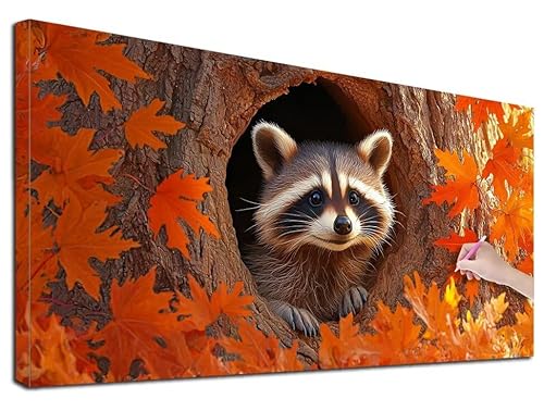 Diamond Painting XXL 80x180 cm Diamond Painting Waschbär für Erwachsene, DIY Eckige Vollbohrer Herbst Diamond-Painting Set, Mosaikherstellung Bastelset Erwachsene, Diamant Malerei für Wanddeko, Z-28 von Feionnug