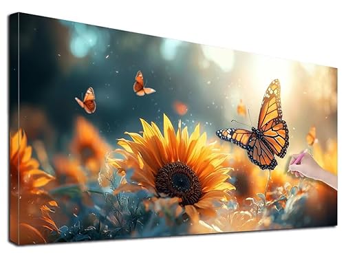 Diamond Painting XXL 90x40 cm Diamond Painting Blumen für Erwachsene, DIY Eckige Vollbohrer SonnenBlumen Diamond-Painting Set, Mosaikherstellung Bastelset Erwachsene, Diamant Malerei für Wanddeko R-14 von Feionnug