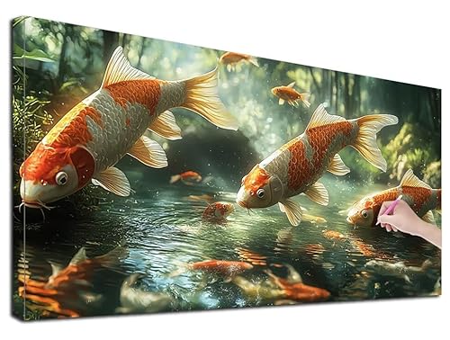Diamond Painting XXL 90x40 cm Diamond Painting Fisch für Erwachsene, DIY Eckige Vollbohrer Fantasy Diamond-Painting Set, Mosaikherstellung Bastelset Erwachsene, Diamant Malerei für Wanddeko, E-74 von Feionnug