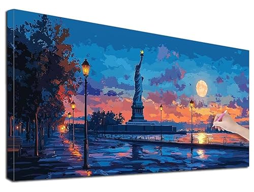 Diamond Painting XXL 90x40 cm Diamond Painting Freiheitsstatue für Erwachsene, DIY Eckige Vollbohrer Landschaft Diamond-Painting Set, Mosaikherstellung Bastelset, Diamant Malerei für Wanddeko E-60 von Feionnug
