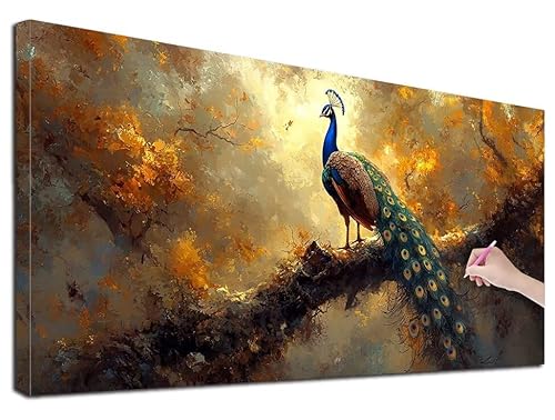 Diamond Painting XXL 90x40 cm Diamond Painting Pfau für Erwachsene, DIY Eckige Vollbohrer Tiere Diamond-Painting Set, Mosaikherstellung Bastelset Erwachsene, Diamant Kunst Malerei für Wanddeko, R-24 von Feionnug