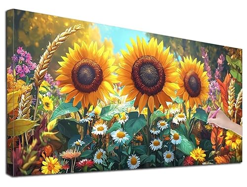 Diamond Painting XXL 90x40 cm Diamond Painting SonnenBlumen für Erwachsene, DIY Eckige Vollbohrer Blumen Diamond-Painting Set, Mosaikherstellung Bastelset Erwachsene, Diamant Malerei für Wanddeko R-30 von Feionnug