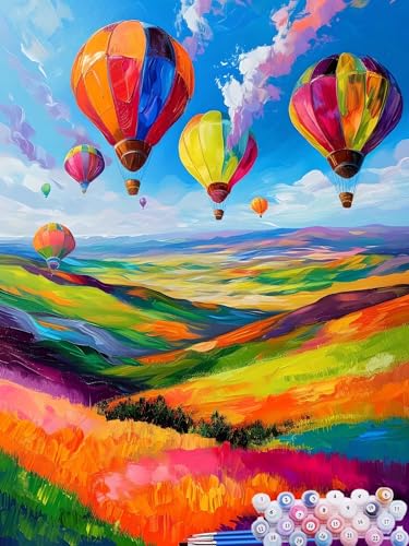 Malen nach Zahlen Erwachsene Heißluftballon, Paint by Numbers for Kinder Landschaft, DIY Handgemalt Ölgemälde Kit inklusive Pinsel und Acrylfarben für Zimmer Deko Wanddeko Ohne Rahmen 30x40cm R-3 von Feionnug