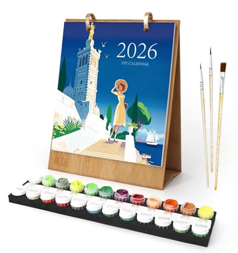 2026 Kalender Malen nach Zahlen,DIY Acryl Malen nach Zahlen Kits,Berühmte Landschaft Flip Kalenderplaner,Handgemalter Tischkalender mit Ölgemälden, Geeignet für Zuhause, die Schule oder das Büro von Feirdhoo