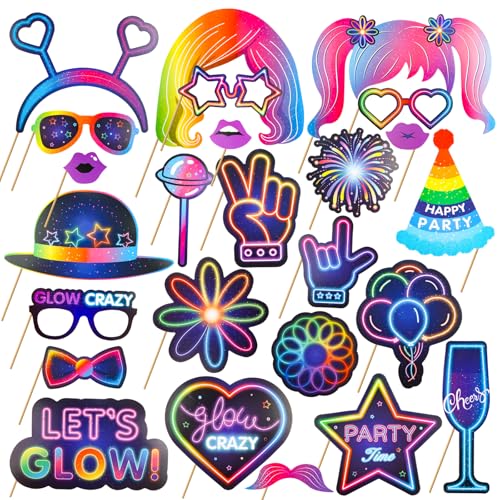 25 Stück Party Foto Requisiten Glow,Fotobox Accessoires Neon,Geburtstagsfeier lustige Fotorequisiten,Weihnachtsparty,Hochzeit Disco Karneval Party Zubehör Mischung Hochzeit JGA Partydeko von Feirdhoo