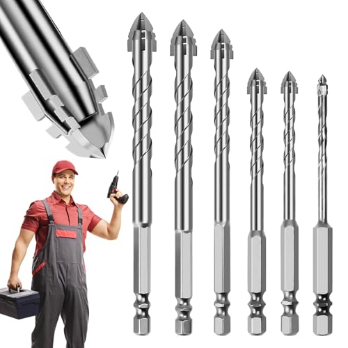 Feirdhoo 6-Teiliger Exzenterbohrer, Vierschneidiger Sägezahnbohrer Drill Bit Set, 4/5/6/8/10/12 mm Hochfeste Four Flute Serrated Bohrer für Glas, Metall, Beton, Keramik, Holz - Bohrersets von Feirdhoo