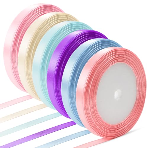 Feirdhoo Geschenkband 6 Farben, Satinband 10mm×22m Seidenband Stoffband Bänder zum Party Deko Basteln Dekoband Schleifenband für Geburtstag Blumenstrauß Hochzeit Luftballons DIY Geschenkverpackung von Feirdhoo