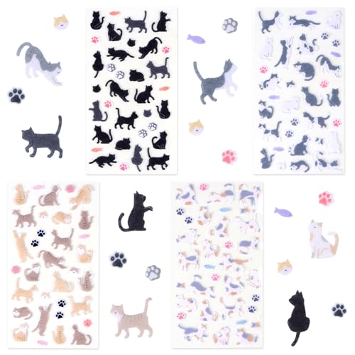 Filzsticker mit Katzen, 4 Blätter Katzen Schaumstoff Sticker, 3D Sticker Puffy Aufkleber, Schaumstoffaufkleber zum Basteln, Stereo Deko Aufkleber für Scrapbooking Fotoalbum Geschenke Basteln von Feirdhoo