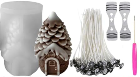 Silikonformen Kerzen Weihnachten,Tannenzapfenhaus Kerzenformen zum Gießen,Weihnachten Kerzen Selber Machen Set,Kerzengießformen mit Dochten und Bastelwerkzeug für Weihnachtsdekorationen von Feirdhoo