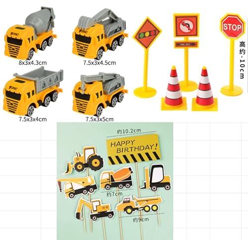 Tortendeko Baustelle Set,16 Stück Bagger Tortendeko mit Baufahrzeug Bagger Kuchendeko Metall Kunststoff Bagger Spielzeugauto Baufahrzeug Cake Toppers Kindergeburtstag für Kinder 2 3 4 5 Jahre von Feirdhoo
