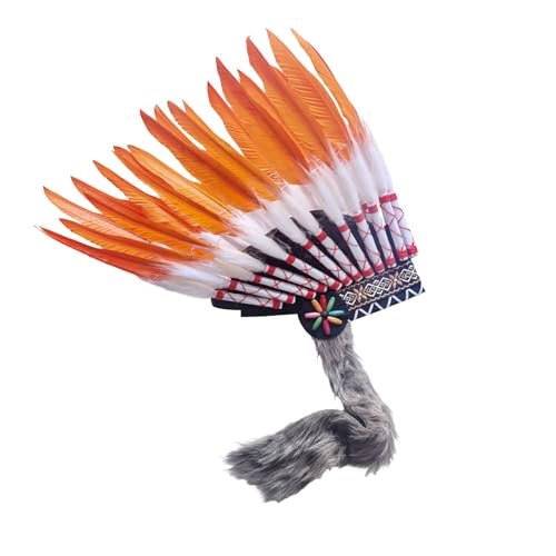 Accessoires Indischer Hut, dekorativer Federkopfschmuck für Bühnenauftritte, Festivals, Halloween (Orange, 43x30 cm) von Feizikaw