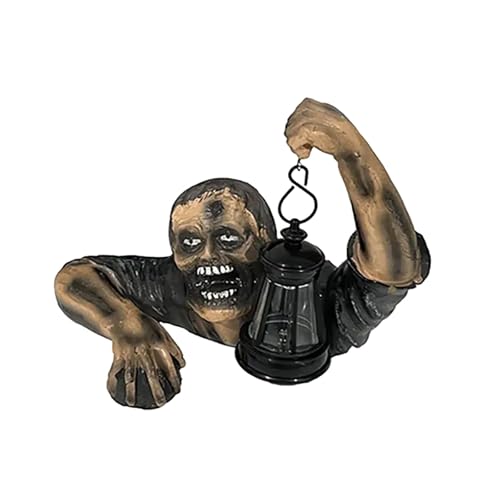 Feizikaw Halloween Holzfiguren Halloween Dekorationen Harz Handwerk Desktop Ornament Scary Garten Skulptur Für Home Party Im Freien (Coffee, 19.5cm) von Feizikaw