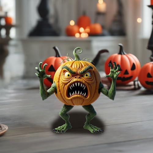Feizikaw Halloween Holzfiguren Halloween Dekorationen Mutant Kürbis Statue Harz Desktop Ornament Für Wohnzimmer Hause (A, 10cm) von Feizikaw