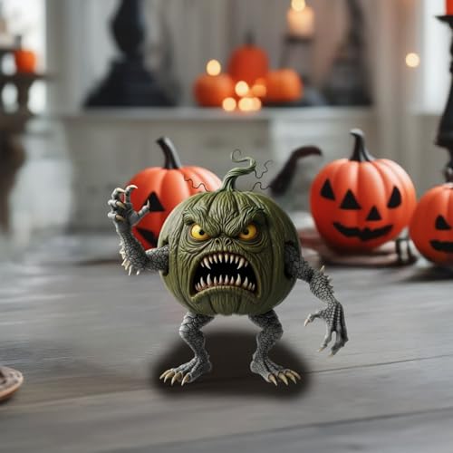 Feizikaw Halloween Holzfiguren Halloween Dekorationen Mutant Kürbis Statue Harz Desktop Ornament Für Wohnzimmer Hause (E, 10cm) von Feizikaw
