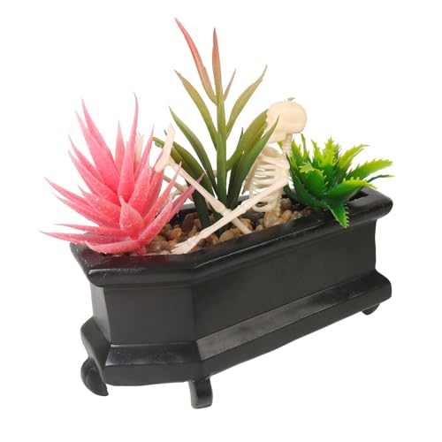 Feizikaw Halloween Holzfiguren Mini Sarg Übertopf Halloween Gartentopf mit Löchern kleine Schreibtisch Dekoration Indoor Outdoor Gothic Party (16x8x15cm) von Feizikaw
