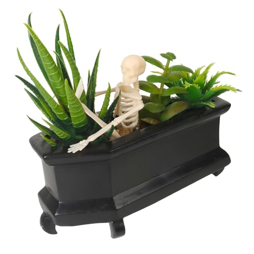 Feizikaw Halloween Holzfiguren Mini Sarg Übertopf Halloween Gartentopf mit Löchern kleine Schreibtisch Dekoration Indoor Outdoor Gothic Party (Black, 16x8x15cm) von Feizikaw