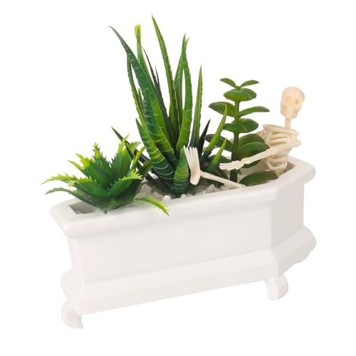 Feizikaw Halloween Holzfiguren Mini Sarg Übertopf Halloween Gartentopf mit Löchern kleine Schreibtisch Dekoration Indoor Outdoor Gothic Party (White, 16x8x15cm) von Feizikaw