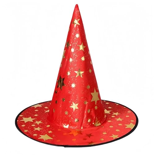 Feizikaw Hochzeit Accessoires Halloween-Hexenhut für Erwachsene und Kinder, klassische schwarze spitze Partyhüte mit Stern, Kostümzubehör für Damen und Herren, Halloween-Party (Red, 38x36cm) von Feizikaw