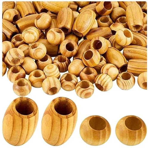 Flache Haarspangen Damen Natürliches Holz, großes Loch, Holzperlen, Perlen, verwendet für Spitze, europäische Handwerksperlen, DIY-Schmuckzubehör (A, B) von Feizikaw