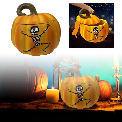 Halloween Deko Fensterbank Halloween Kürbis Glas Handwerk Dekorationen Desktop Ornamente Und Tragbare Lagerung (Yellow, 18x18x18cm) von Feizikaw