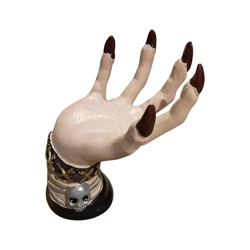 Halloween Deko Figuren Halloween-Snackschalenhalter mit Hexenhand, Kunstharz, Dekoration für den Innenbereich (Purple, A) von Feizikaw