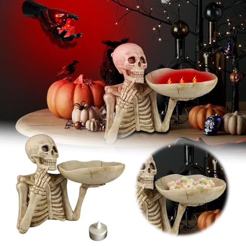 Halloween Deko Vogelkäfig Dekoteller Gothic Schlüssel Snack Aufbewahrungsschale Halloween Deko Behälter Retro Tischdeko Mit Kerze LED Licht (Beige, 22X21X9CM) von Feizikaw