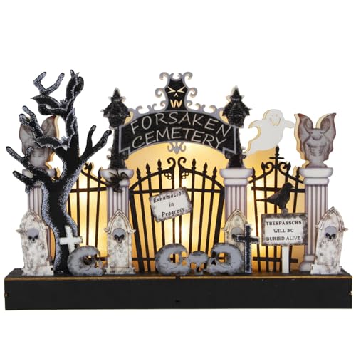 Halloween Dekoration Halloween Haunt Spooktacular: Leuchtendes Holzset als Partydekoration. Unheimlicher Zauber für gespenstische Zusammenkünfte (White, 28X20X5CM) von Feizikaw