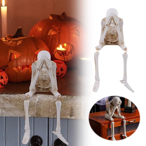 Halloween Fensterbank Deko Halloween-Skelett-Dekoration aus Kunstharz, gotisches Kunstwerk, kann als Mittelpunktdekoration für Halloween-Partys verwendet Werden. (B, One Size) von Feizikaw
