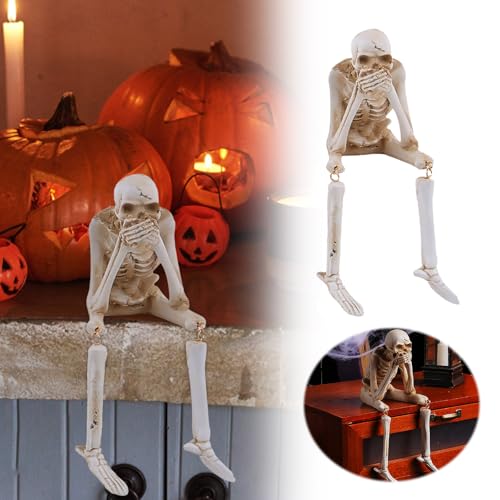 Halloween Fensterbank Deko Halloween-Skelett-Dekoration aus Kunstharz, gotisches Kunstwerk, kann als Mittelpunktdekoration für Halloween-Partys verwendet Werden. (C, One Size) von Feizikaw