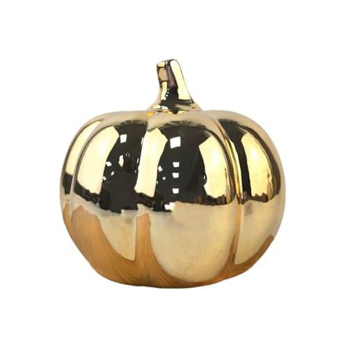 Halloween Gartendekoration Halloween-Kürbis aus Keramik. Glänzendes Porzellandekor in Gold, Bronze und Orange, ideal für den Tisch zu Hause zum Erntedankfest. Halloween bringt (Gold, 11X11X10CM) von Feizikaw