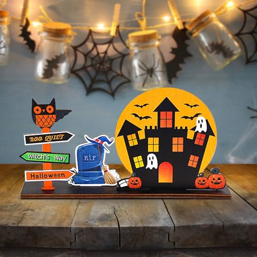 Halloween Gartendekoration Happy Halloween Tischdekorationen Halloween Holzkürbis für Tisch Kürbis Tischdekoration Holz Süßigkeiten Tag für Halloween Party (A, 21.9X11.4X4.4CM) von Feizikaw