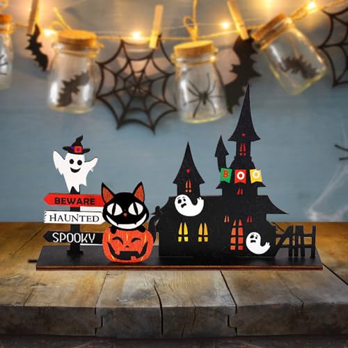 Halloween Gartendekoration Happy Halloween Tischdekorationen Halloween Holzkürbis für Tisch Kürbis Tischdekoration Holz Süßigkeiten Tag für Halloween Party (B, 21.9X14.1X4.4CM) von Feizikaw