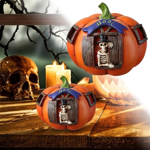Halloween Holzfiguren „Hängen Sie die ultimative Dekoration aus Kunstharz-Kürbislampe für Bars und das perfekte LED-Nachtlicht auf!“ (Orange, 14X2cm) von Feizikaw